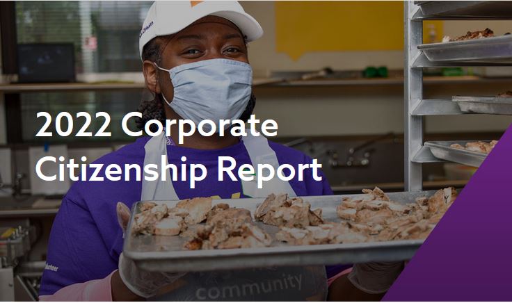 Community of Care report cover features employee in a purple shirt volunteering at Community Servings